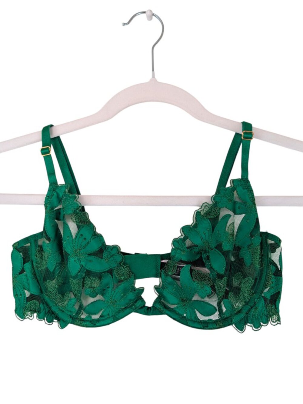 NWT Victoria's Secret Green Demi Bra Unlined Floral Lace Size 34C